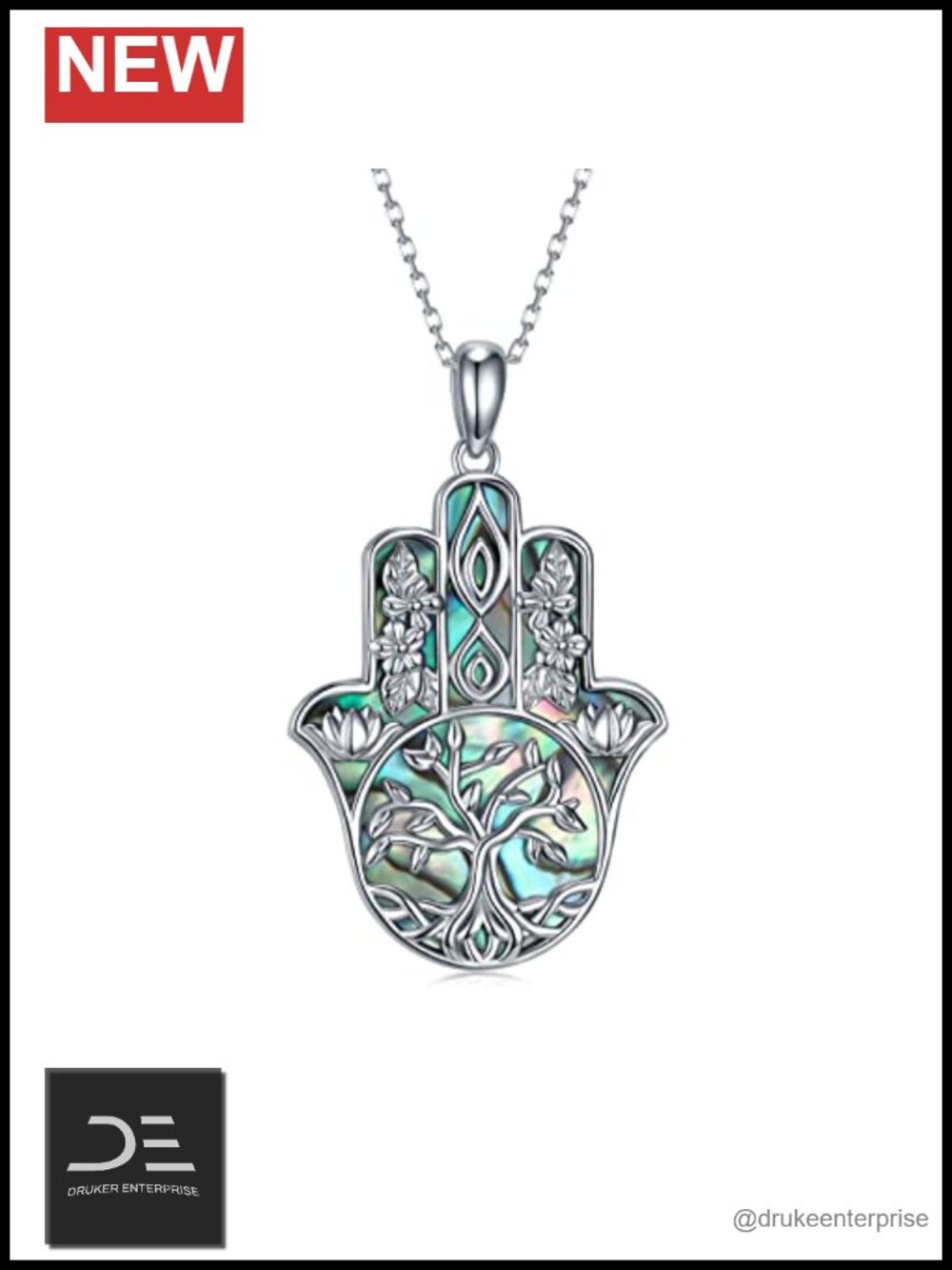 925 Sterling Silver Tree of Life Hamsa Hand Necklace Pendant